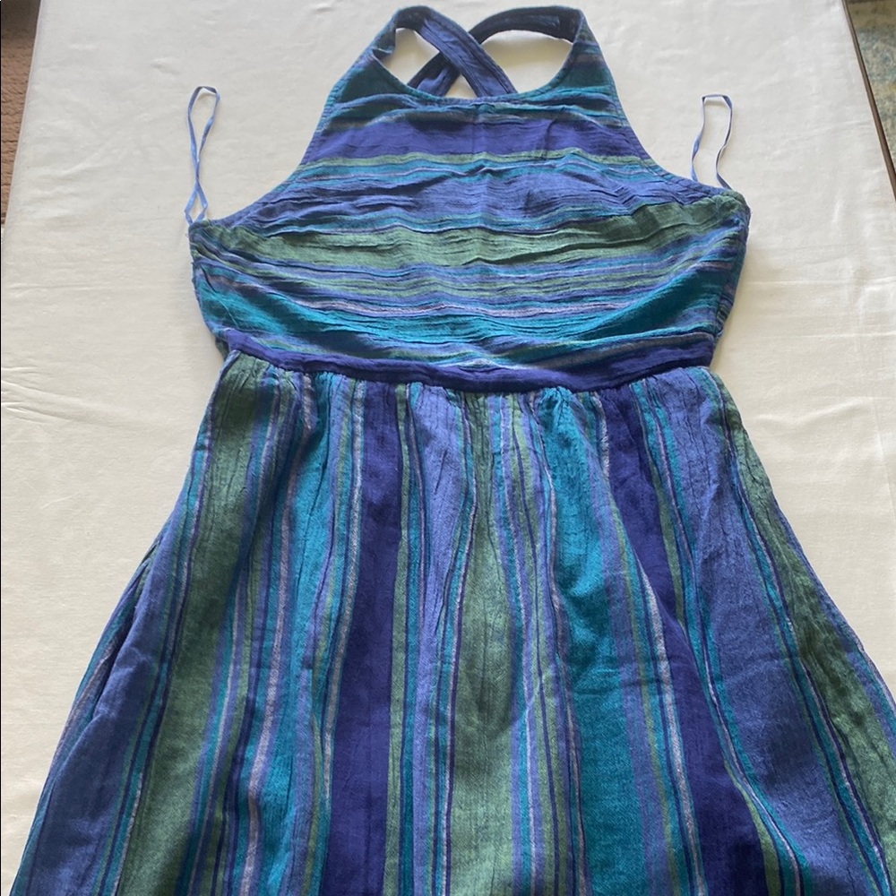 Roxy Blue and Green Halter Backless Sundress